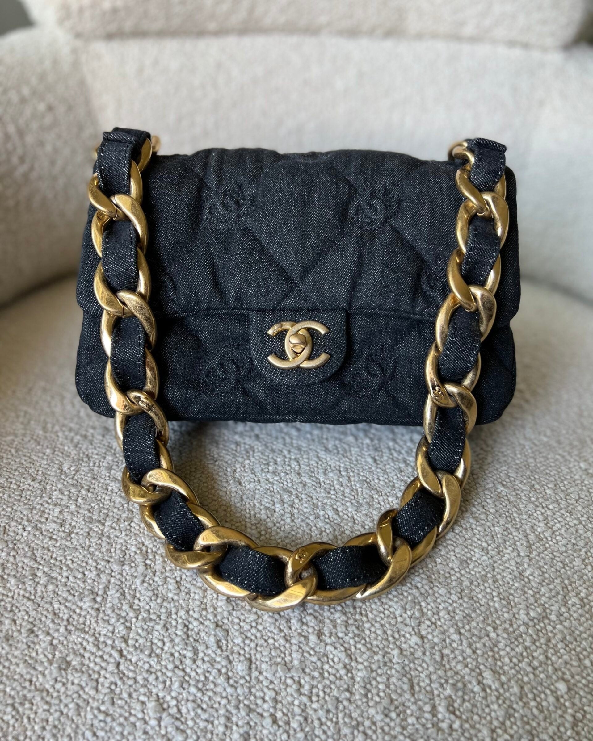 CHANEL Handbag 22S Black Denim CC Quilted Funky Town Flap - Redeluxe