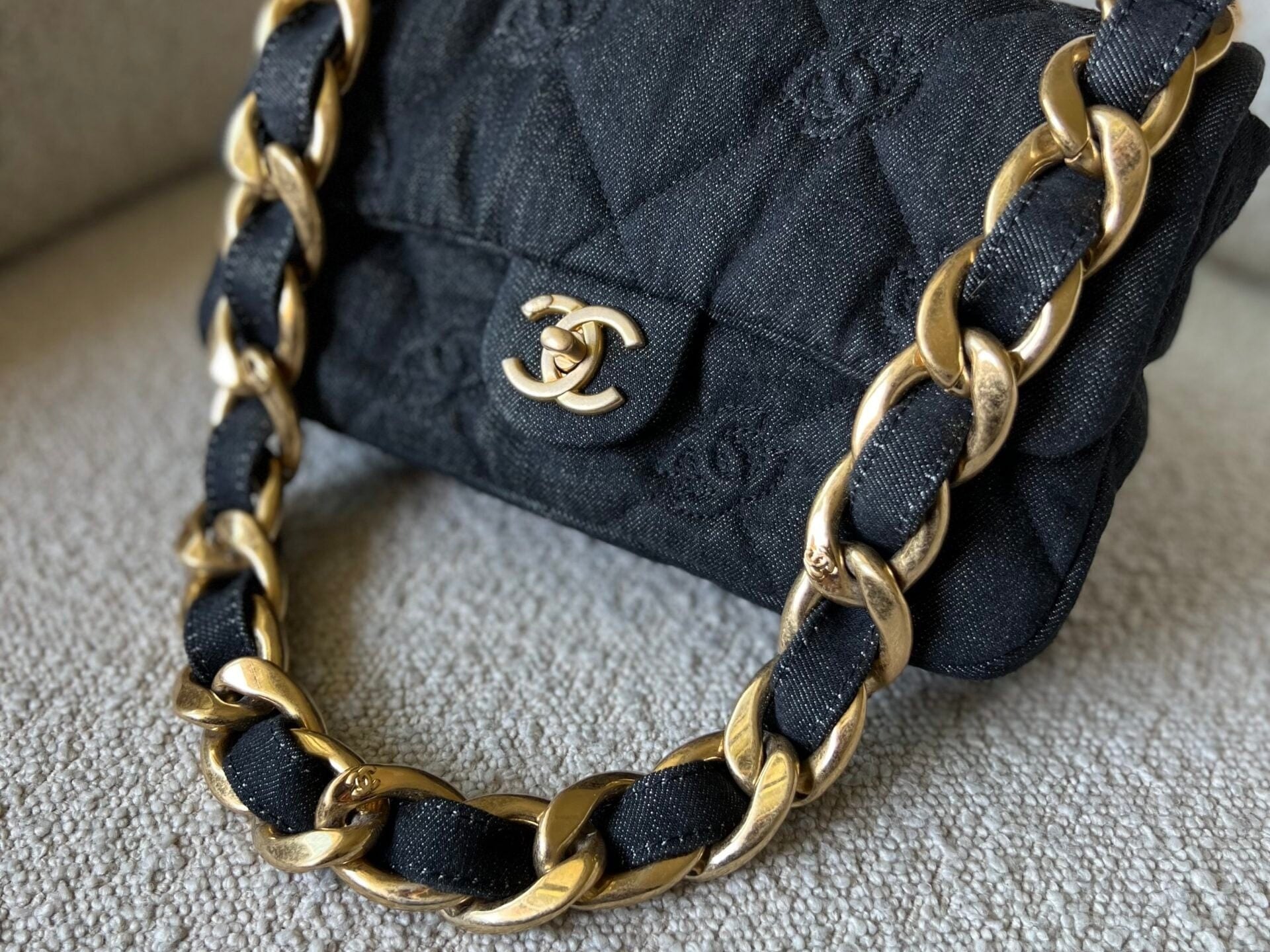 CHANEL Handbag 22S Black Denim CC Quilted Funky Town Flap - Redeluxe
