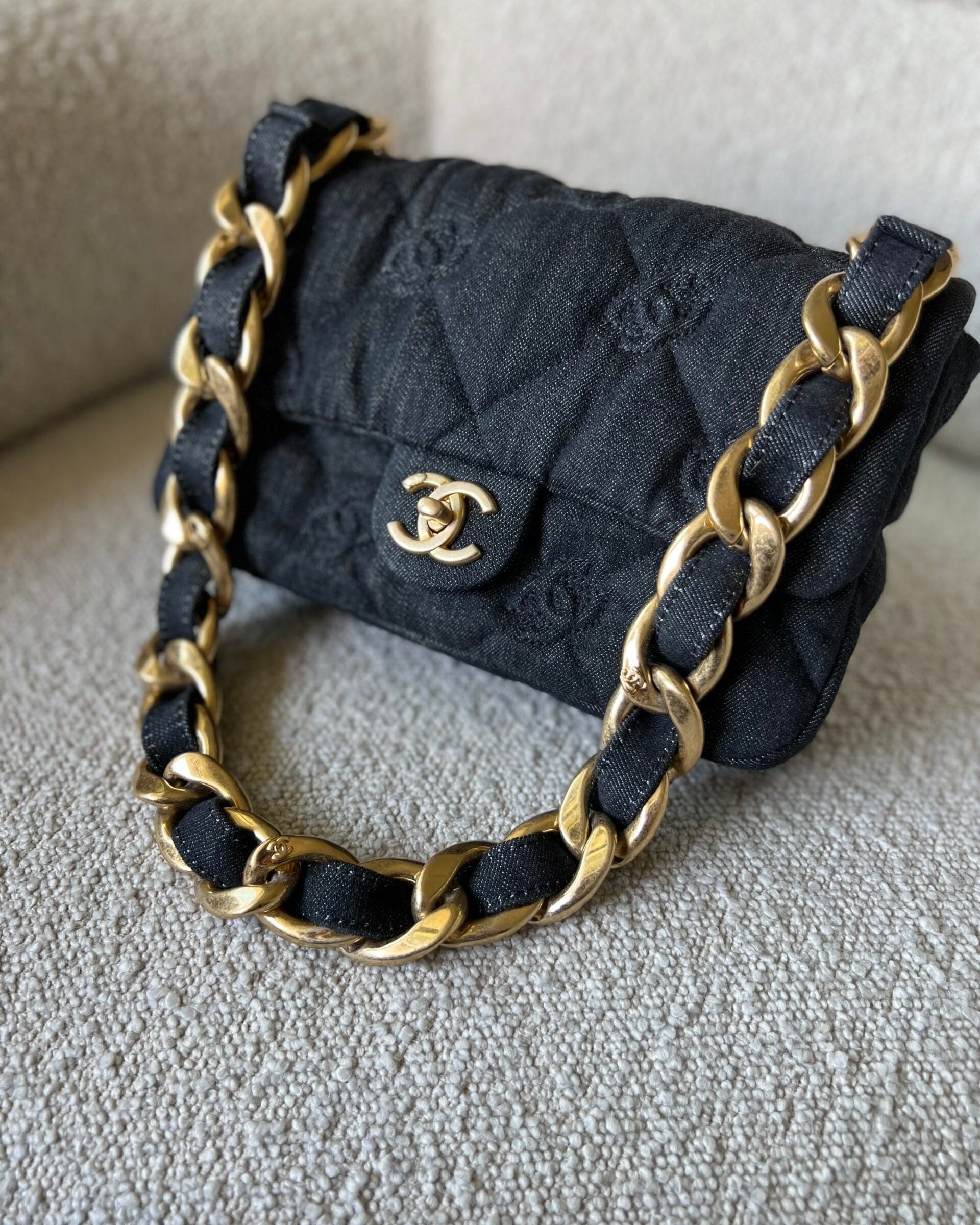 CHANEL Handbag 22S Black Denim CC Quilted Funky Town Flap - Redeluxe
