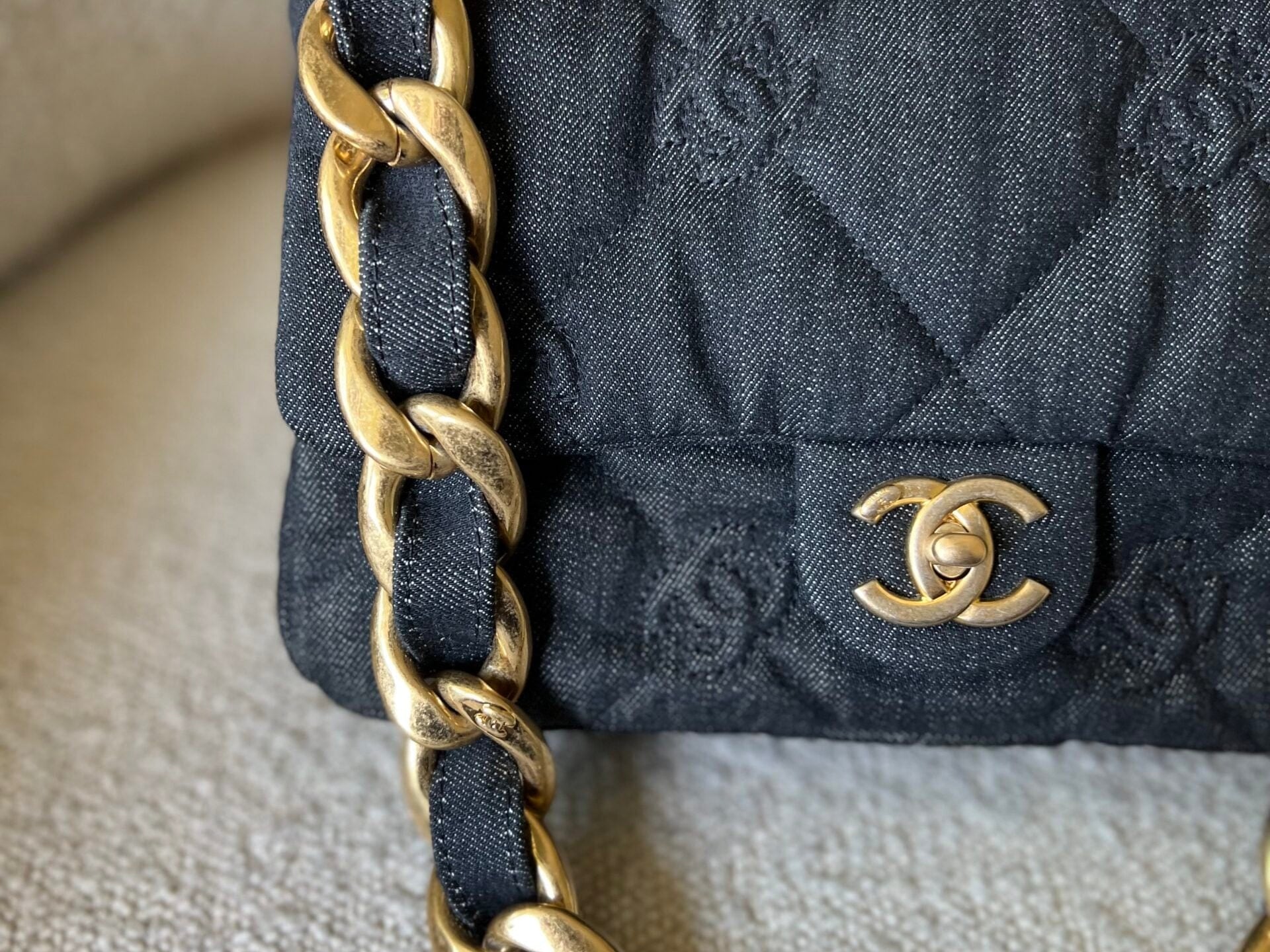 CHANEL Handbag 22S Black Denim CC Quilted Funky Town Flap - Redeluxe
