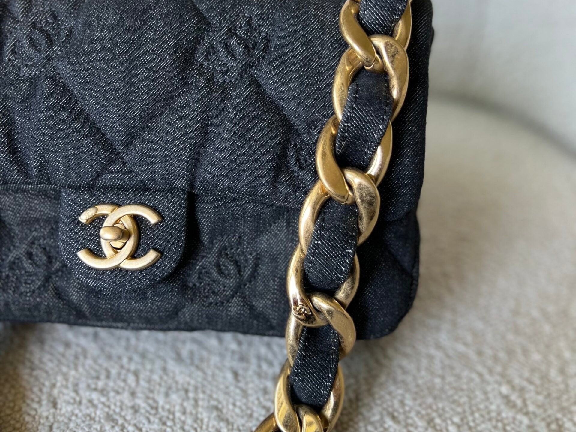 CHANEL Handbag 22S Black Denim CC Quilted Funky Town Flap - Redeluxe