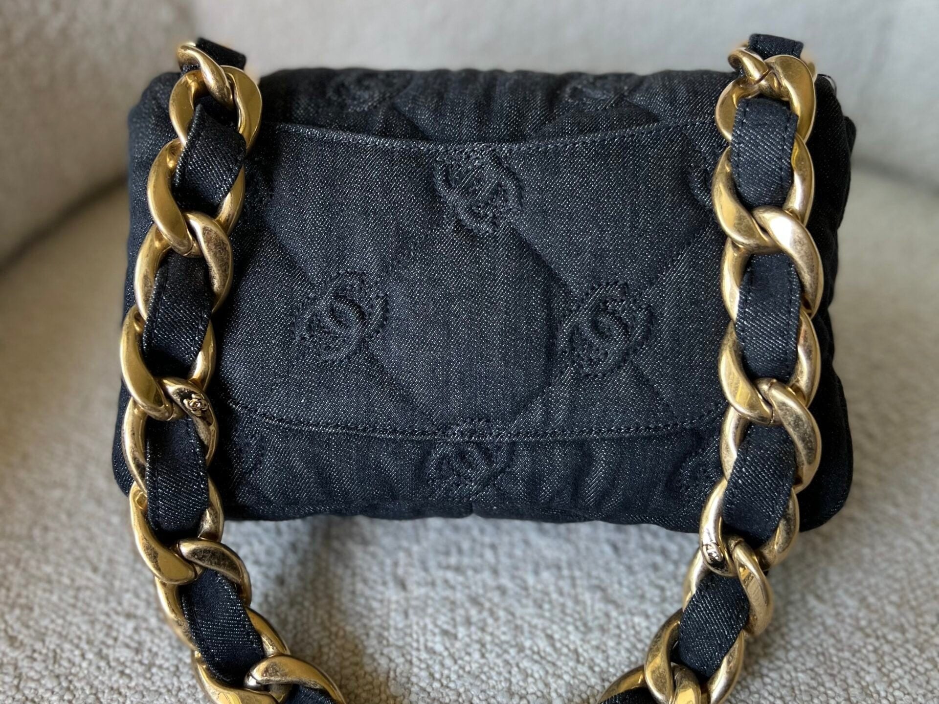 CHANEL Handbag 22S Black Denim CC Quilted Funky Town Flap - Redeluxe