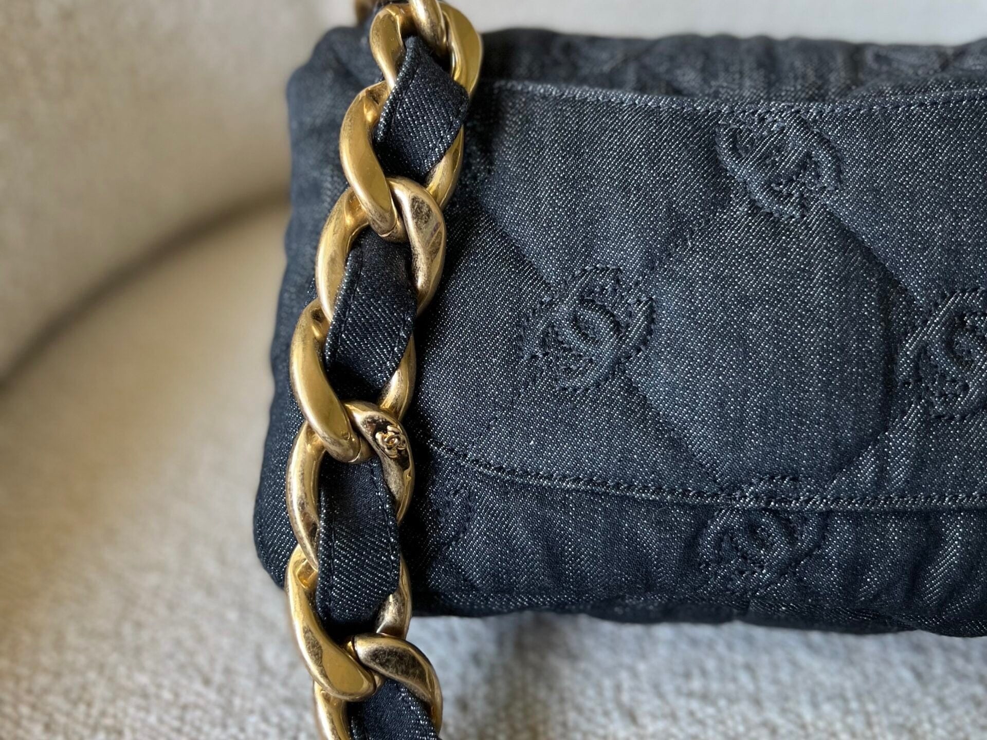 CHANEL Handbag 22S Black Denim CC Quilted Funky Town Flap - Redeluxe