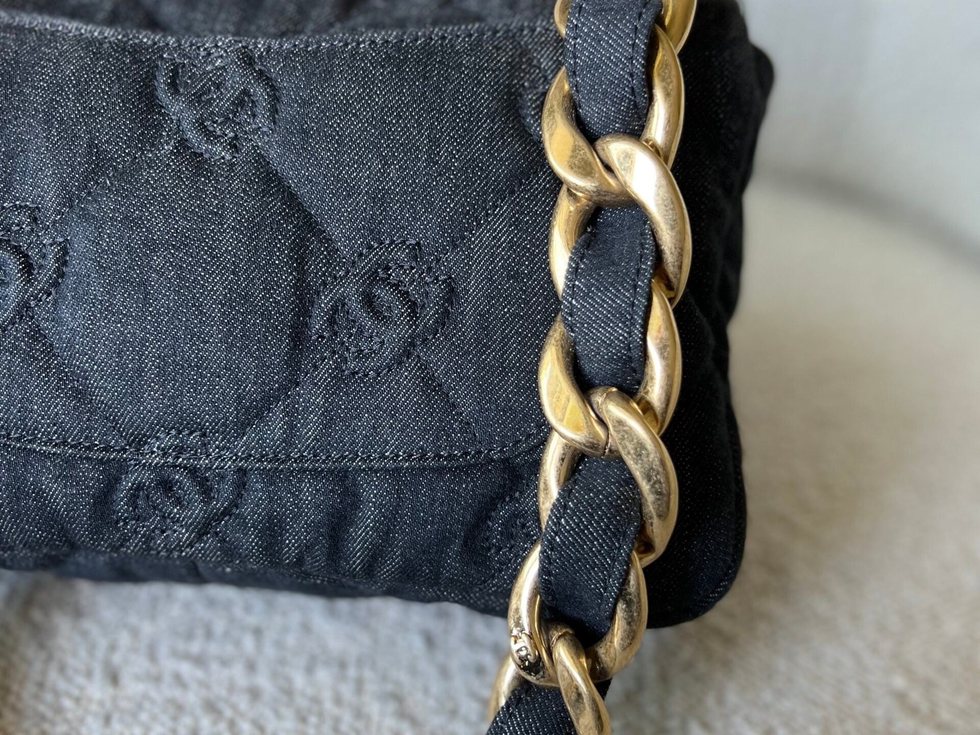 CHANEL Handbag 22S Black Denim CC Quilted Funky Town Flap - Redeluxe