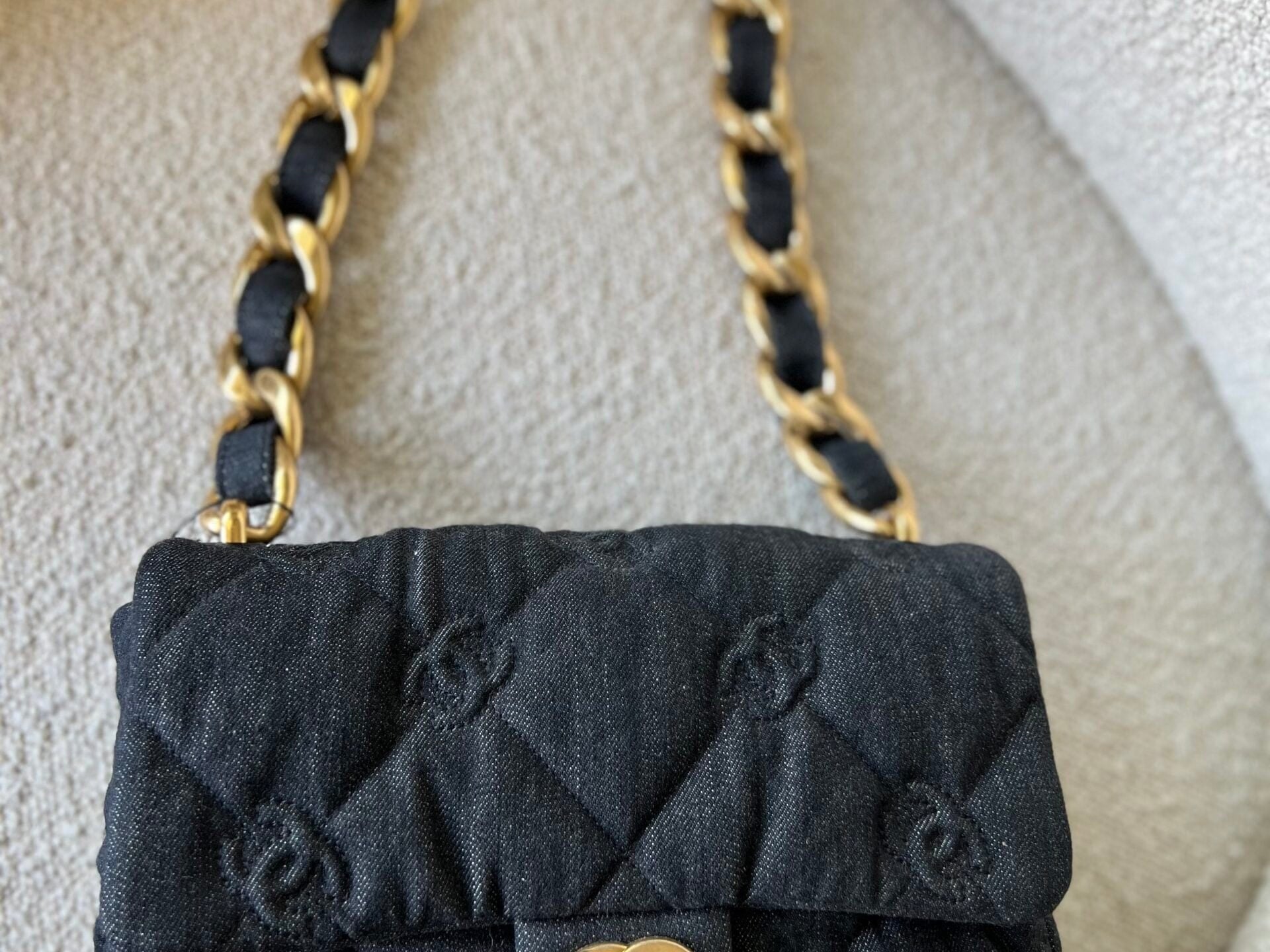 CHANEL Handbag 22S Black Denim CC Quilted Funky Town Flap - Redeluxe