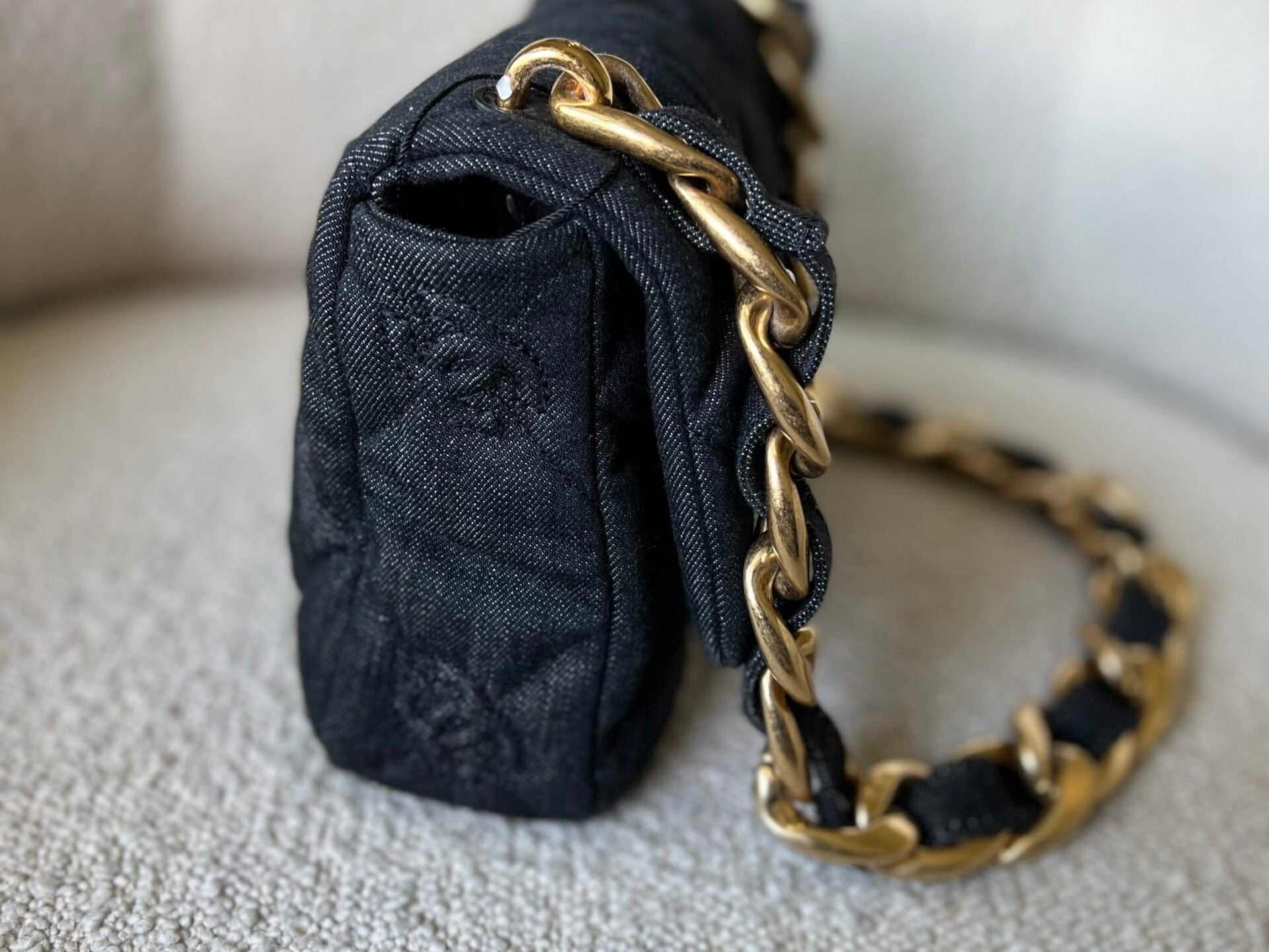 CHANEL Handbag 22S Black Denim CC Quilted Funky Town Flap - Redeluxe
