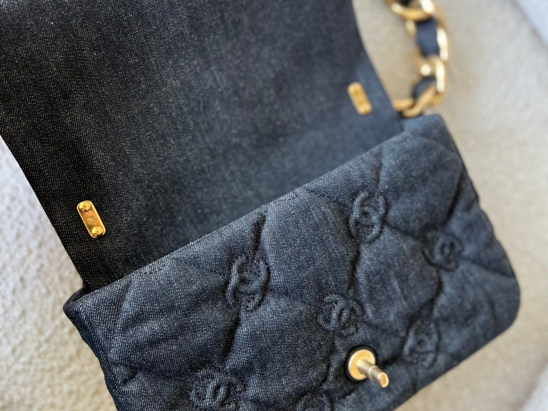 CHANEL Handbag 22S Black Denim CC Quilted Funky Town Flap - Redeluxe