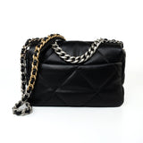 CHANEL Handbag 22S Black Lambskin Quilted 19 Flap Small Mixed Reverse Hardware - Redeluxe