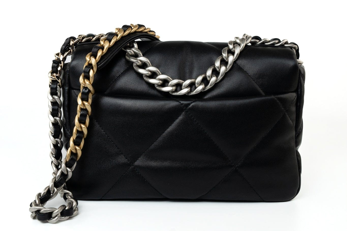 CHANEL Handbag 22S Black Lambskin Quilted 19 Flap Small Mixed Reverse Hardware - Redeluxe