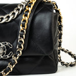CHANEL Handbag 22S Black Lambskin Quilted 19 Flap Small Mixed Reverse Hardware - Redeluxe