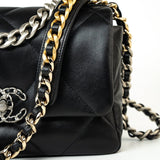 CHANEL Handbag 22S Black Lambskin Quilted 19 Flap Small Mixed Reverse Hardware - Redeluxe