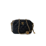 CHANEL Handbag 22S Black Lambskin Quilted Camera Case Aged Gold Hardware / Gold Interior - Redeluxe