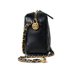 CHANEL Handbag 22S Black Lambskin Quilted Camera Case Aged Gold Hardware / Gold Interior - Redeluxe