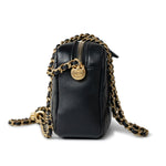 CHANEL Handbag 22S Black Lambskin Quilted Camera Case Aged Gold Hardware / Gold Interior - Redeluxe