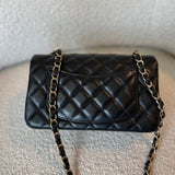 CHANEL Handbag 22S Black Lambskin Quilted Mini Rectangular Single Flap Light Gold Hardware - Redeluxe