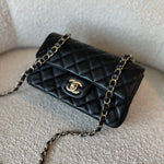 CHANEL Handbag 22S Black Lambskin Quilted Mini Rectangular Single Flap Light Gold Hardware - Redeluxe