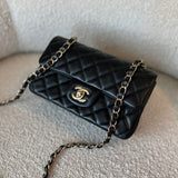 CHANEL Handbag 22S Black Lambskin Quilted Mini Rectangular Single Flap Light Gold Hardware - Redeluxe