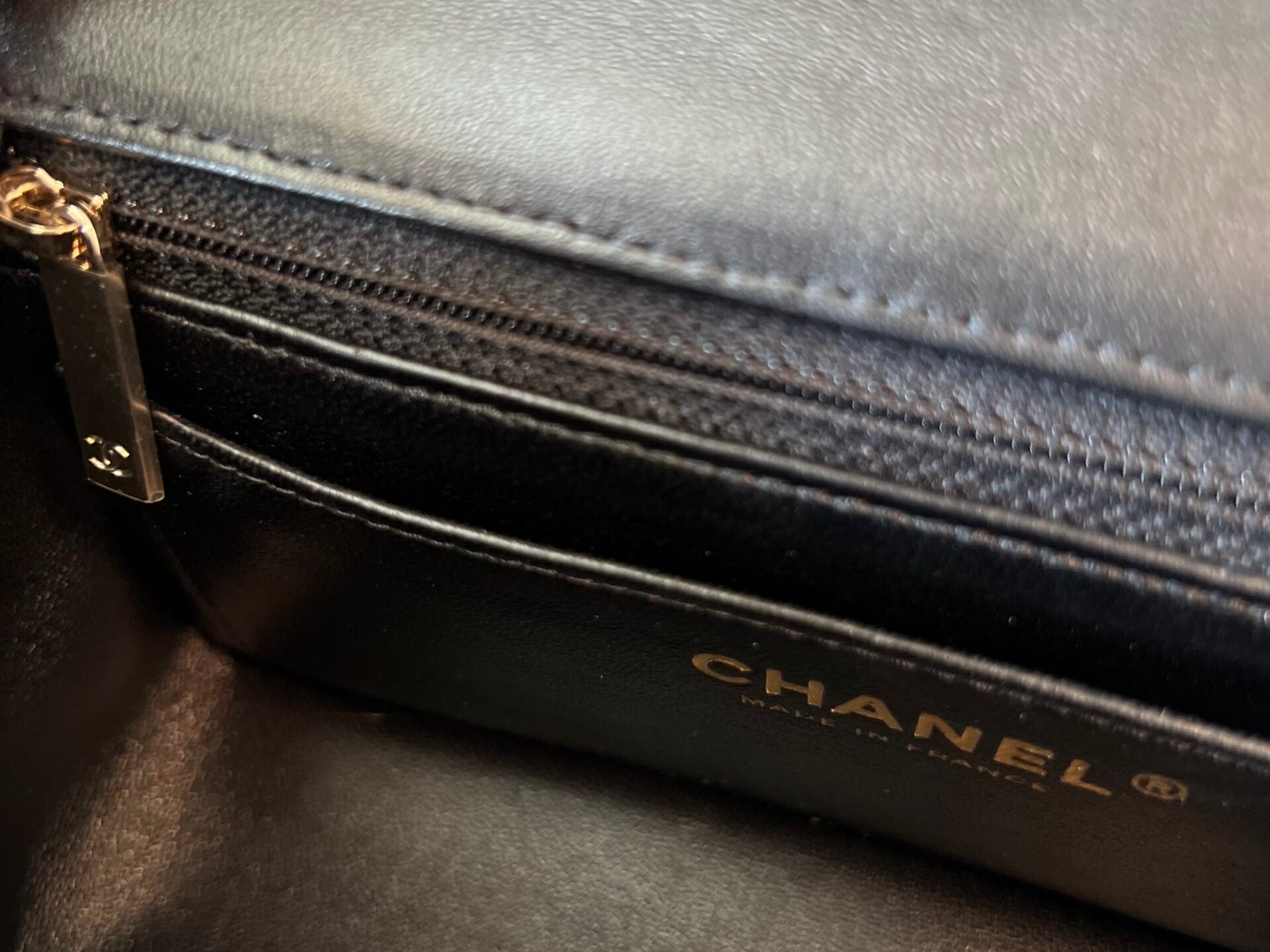 CHANEL Handbag 22S Black Lambskin Quilted Mini Rectangular Single Flap Light Gold Hardware - Redeluxe