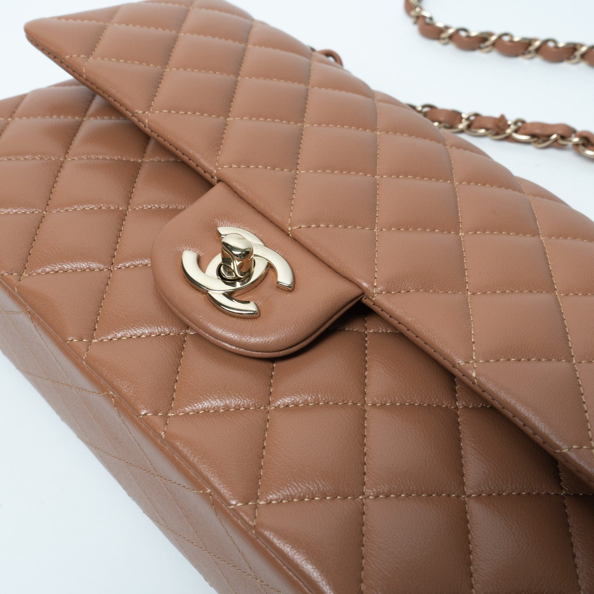 CHANEL Handbag 22S Caramel Lambskin Quilted Classic Flap Medium LGHW - Redeluxe