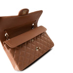 CHANEL Handbag 22S Caramel Lambskin Quilted Medium Classic Flap Light Gold Hardware - Redeluxe