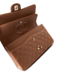 CHANEL Handbag 22S Caramel Lambskin Quilted Medium Classic Flap Light Gold Hardware - Redeluxe