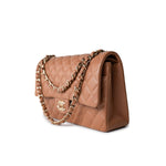 CHANEL Handbag 22S Caramel Lambskin Quilted Medium Classic Flap Light Gold Hardware - Redeluxe