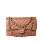 CHANEL Handbag 22S Caramel Lambskin Quilted Medium Classic Flap Light Gold Hardware - Redeluxe