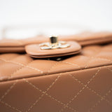 CHANEL Handbag 22S Caramel Lambskin Quilted Mini Rectangular Single Flap Light Gold Hardware - Redeluxe