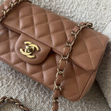 CHANEL Handbag 22S Caramel Mini Rectangular Lambskin Quilted LGHW - Redeluxe