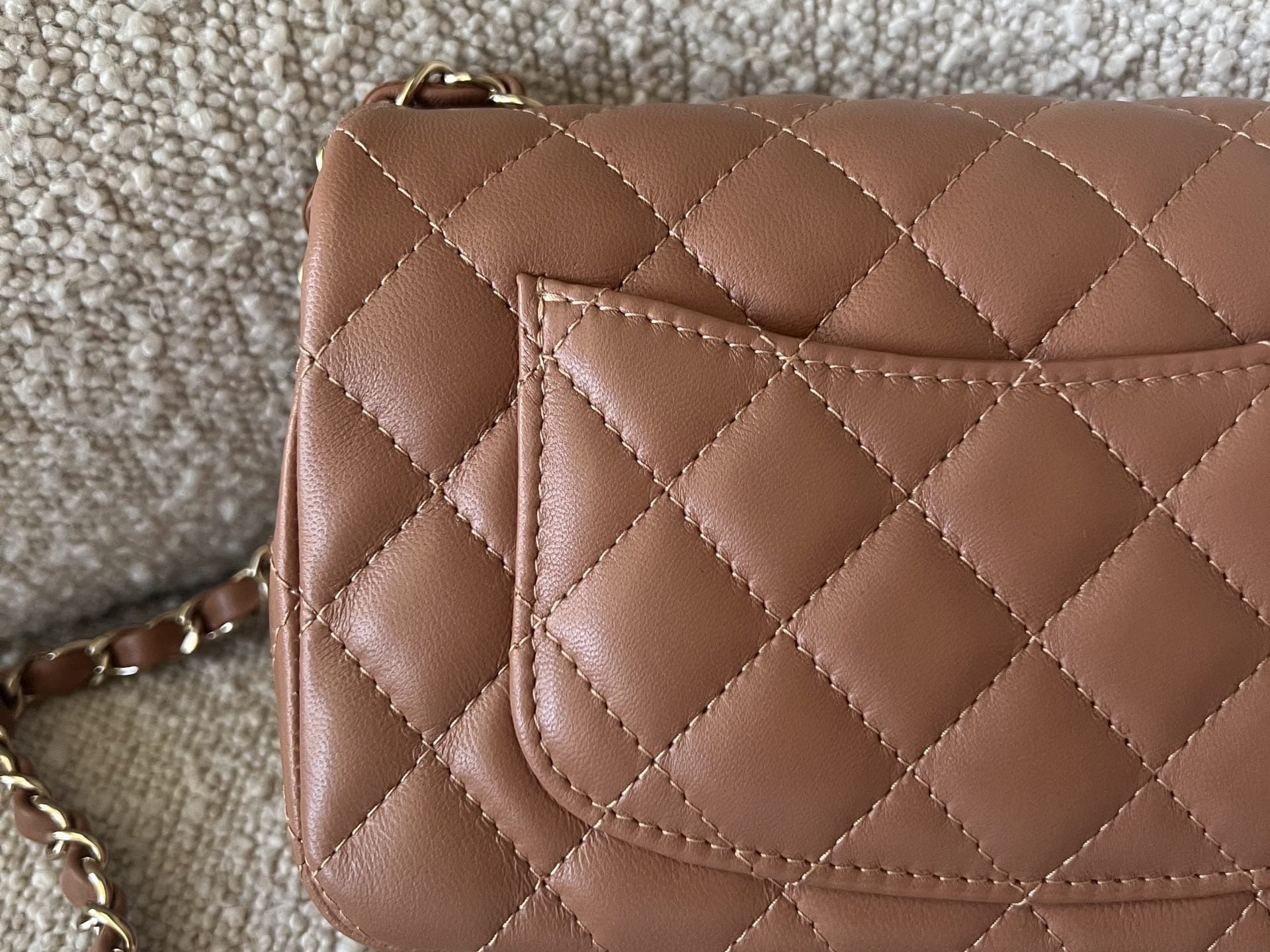CHANEL Handbag 22S Caramel Mini Rectangular Lambskin Quilted LGHW - Redeluxe