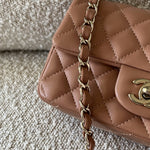 CHANEL Handbag 22S Caramel Mini Rectangular Lambskin Quilted LGHW - Redeluxe