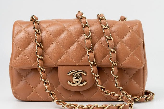 CHANEL Handbag 22S Caramel Mini Rectangular Lambskin Quilted LGHW - Redeluxe