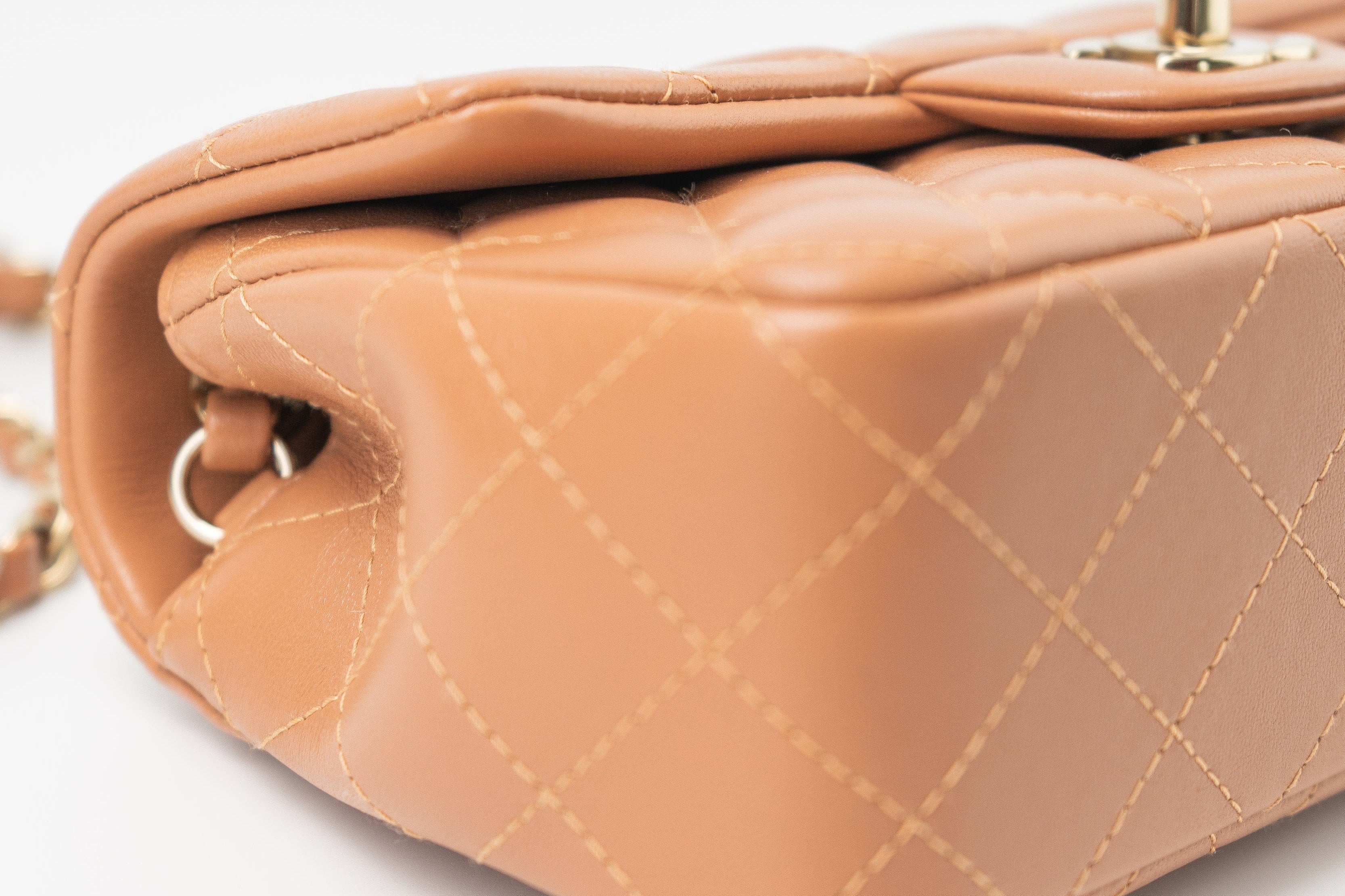 CHANEL Handbag 22S Caramel Mini Rectangular Lambskin Quilted LGHW - Redeluxe