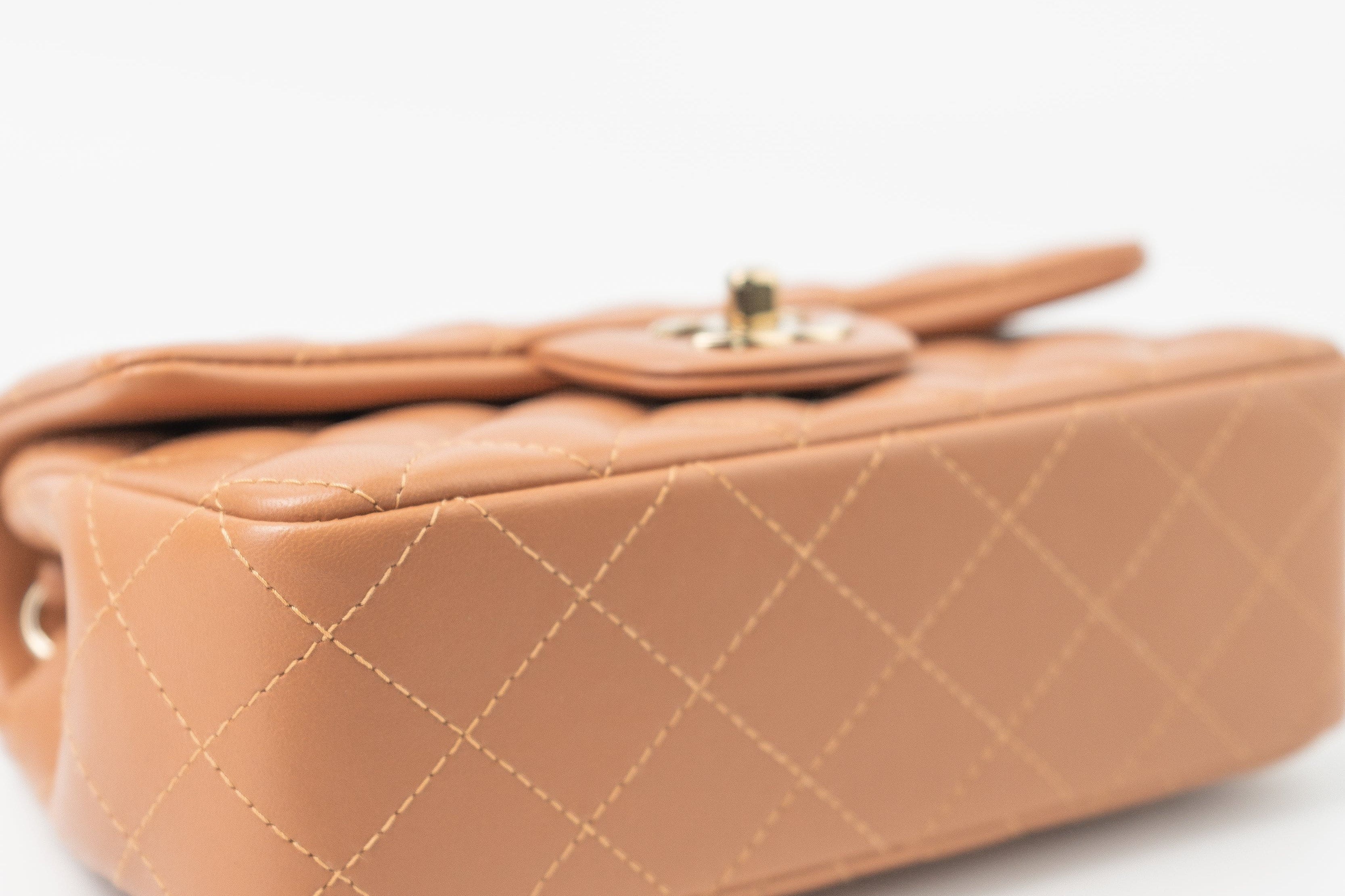 CHANEL Handbag 22S Caramel Mini Rectangular Lambskin Quilted LGHW - Redeluxe
