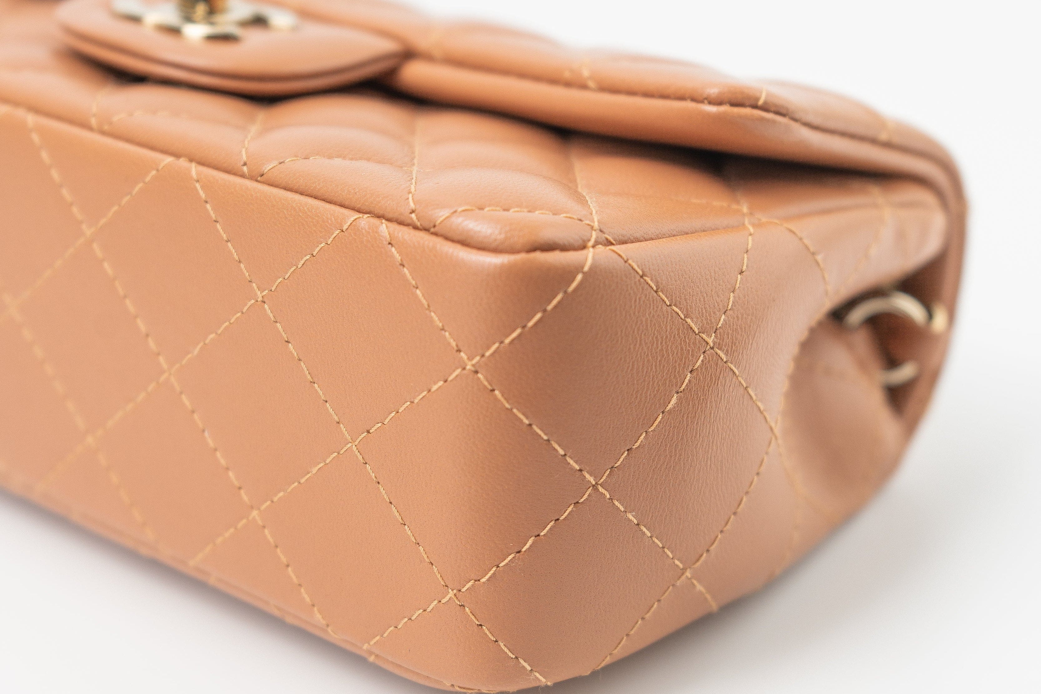 CHANEL Handbag 22S Caramel Mini Rectangular Lambskin Quilted LGHW - Redeluxe