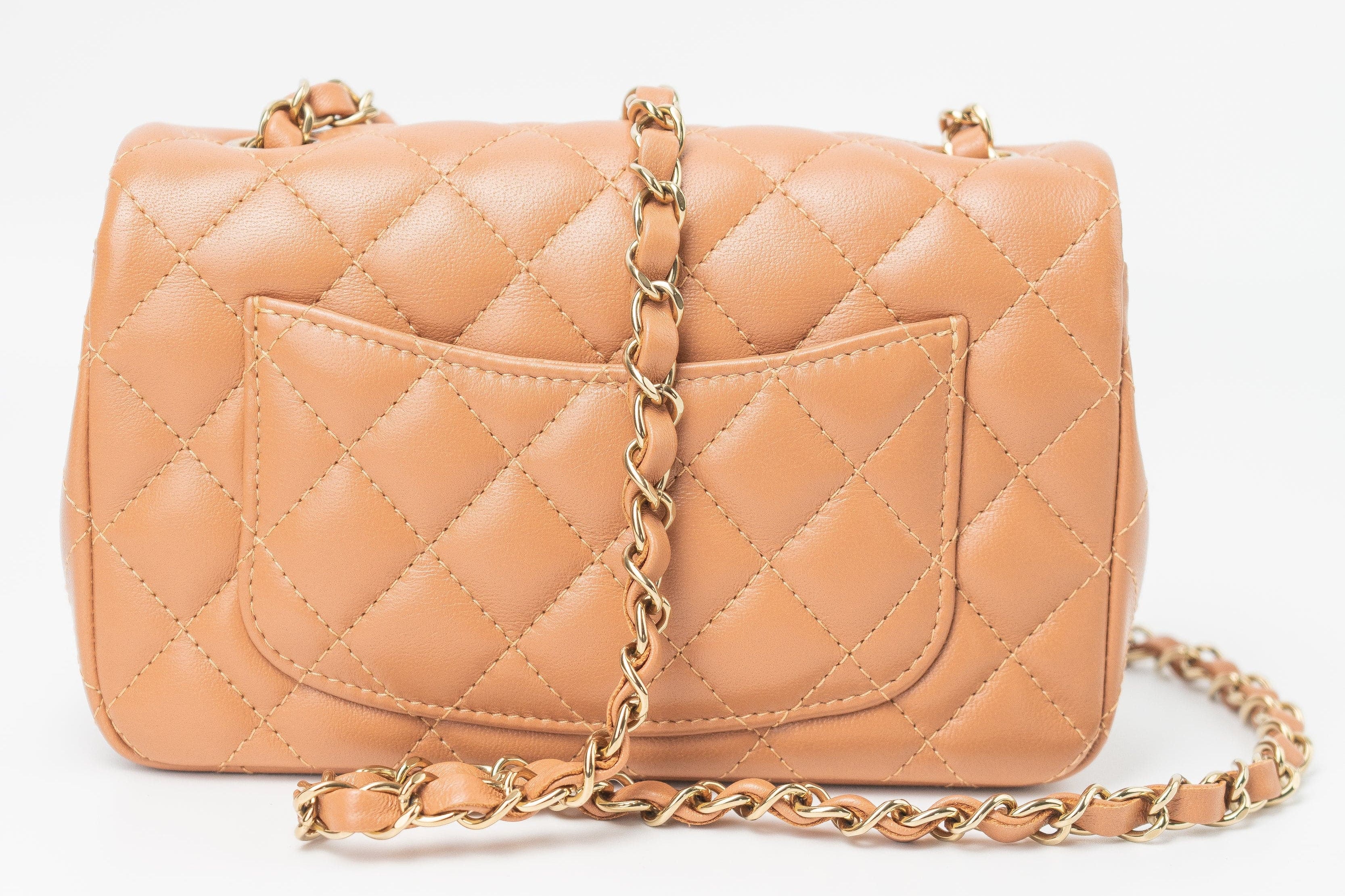 CHANEL Handbag 22S Caramel Mini Rectangular Lambskin Quilted LGHW - Redeluxe
