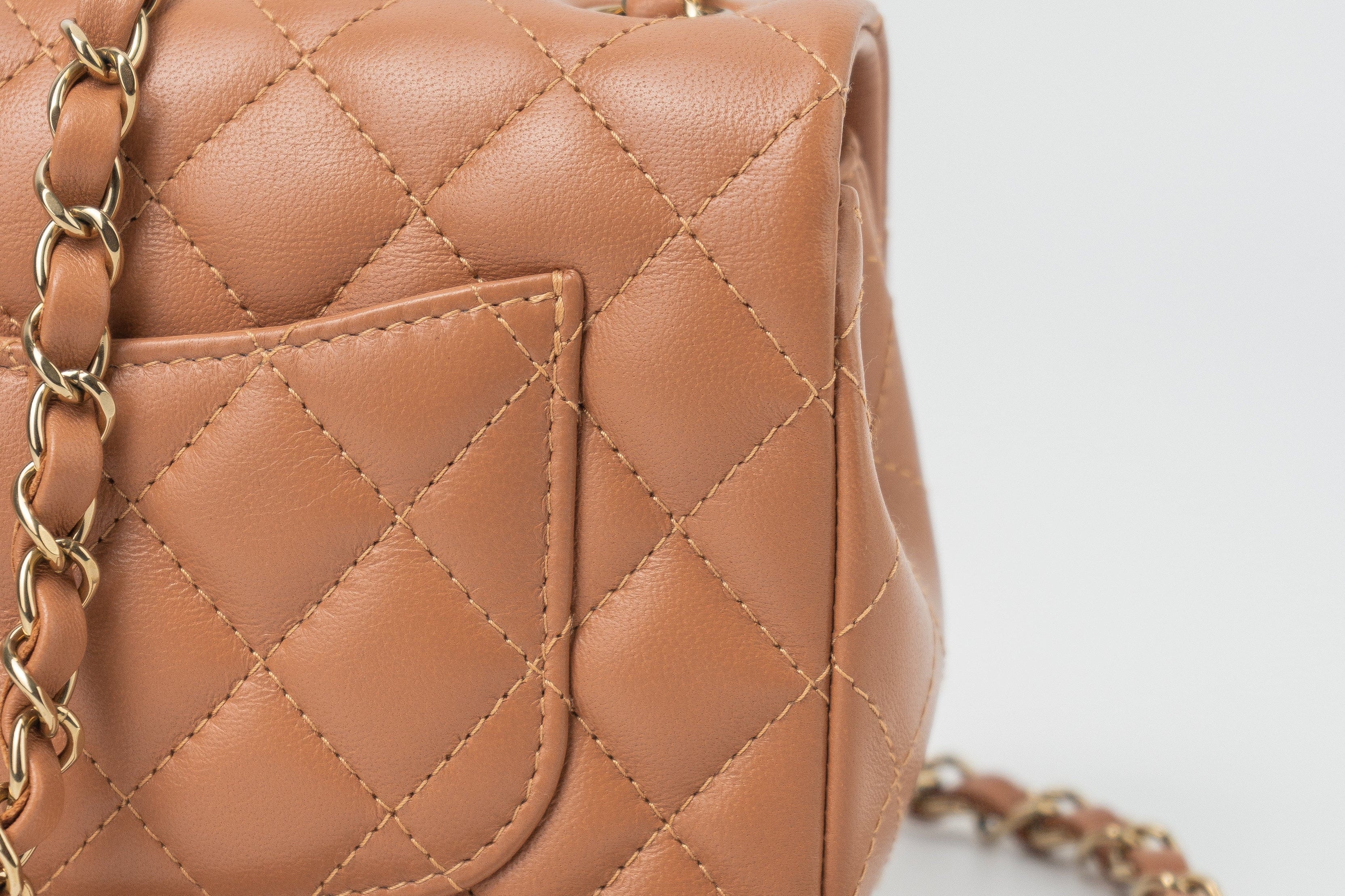 CHANEL Handbag 22S Caramel Mini Rectangular Lambskin Quilted LGHW - Redeluxe