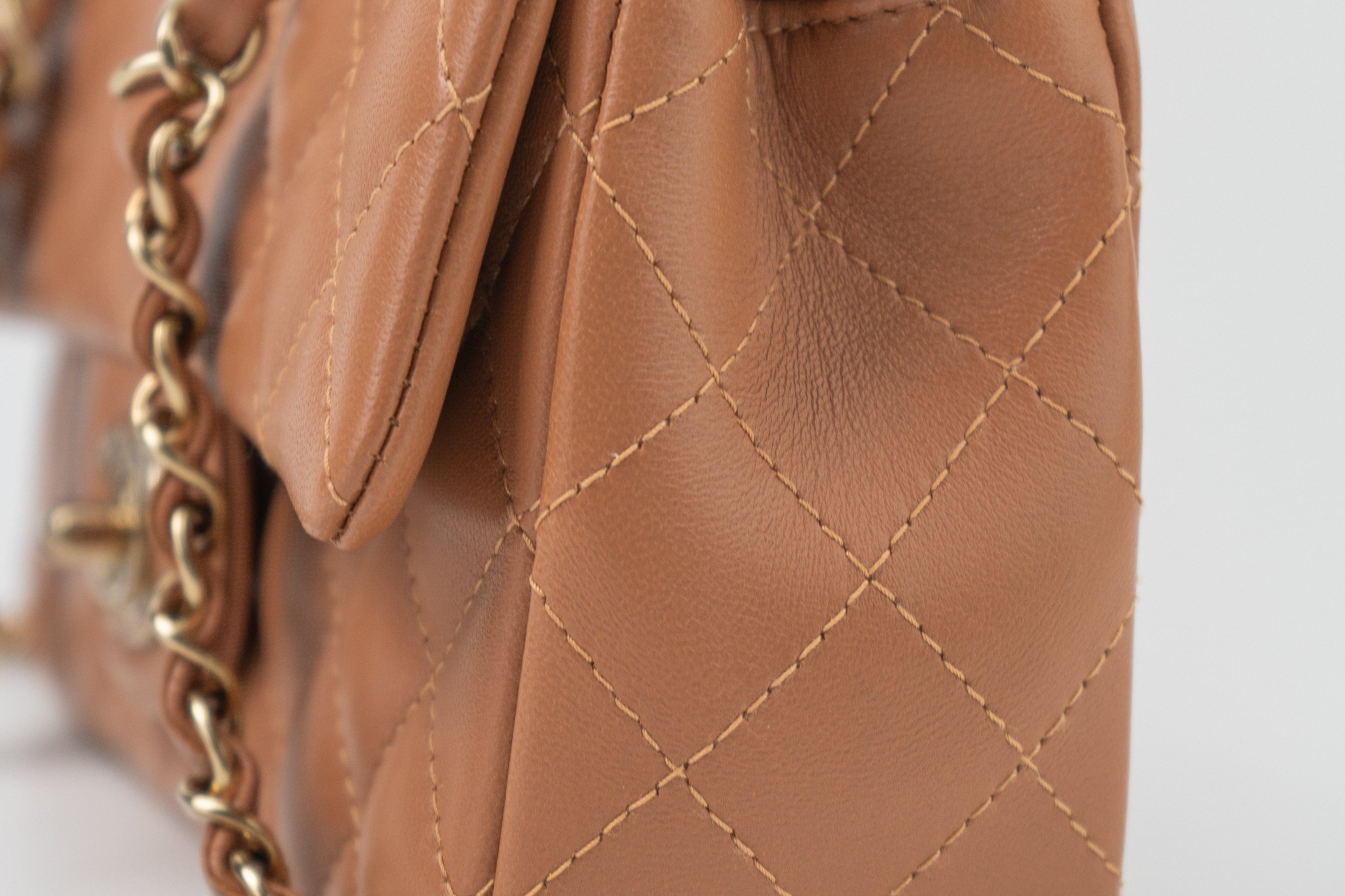 CHANEL Handbag 22S Caramel Mini Rectangular Lambskin Quilted LGHW - Redeluxe