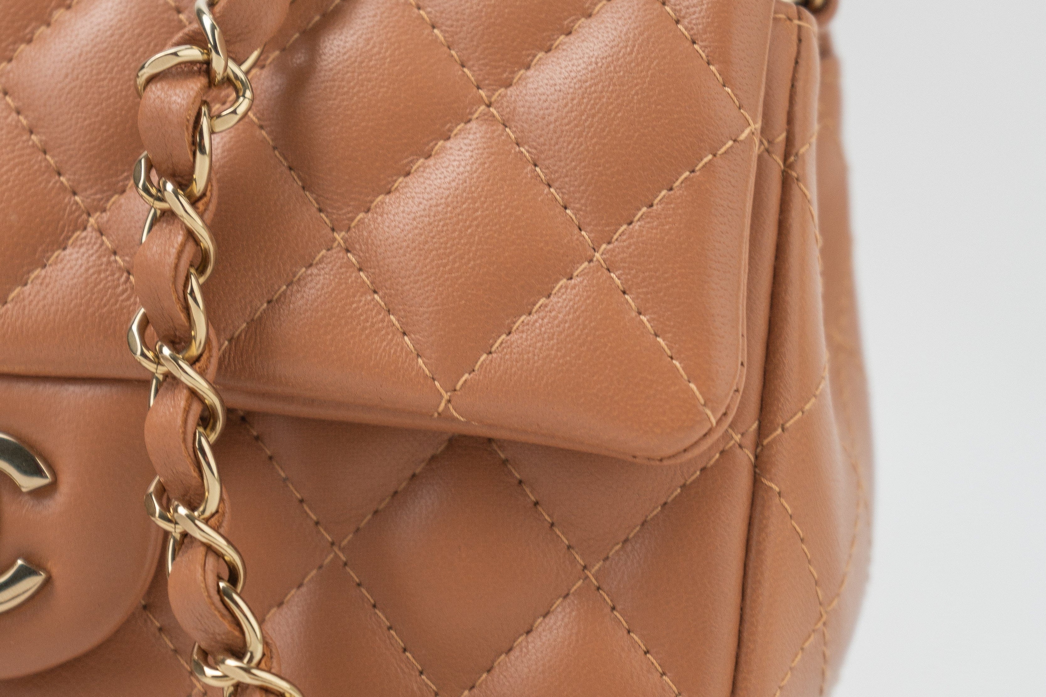 CHANEL Handbag 22S Caramel Mini Rectangular Lambskin Quilted LGHW - Redeluxe