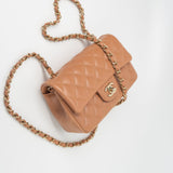CHANEL Handbag 22S Caramel Mini Rectangular Lambskin Quilted LGHW - Redeluxe