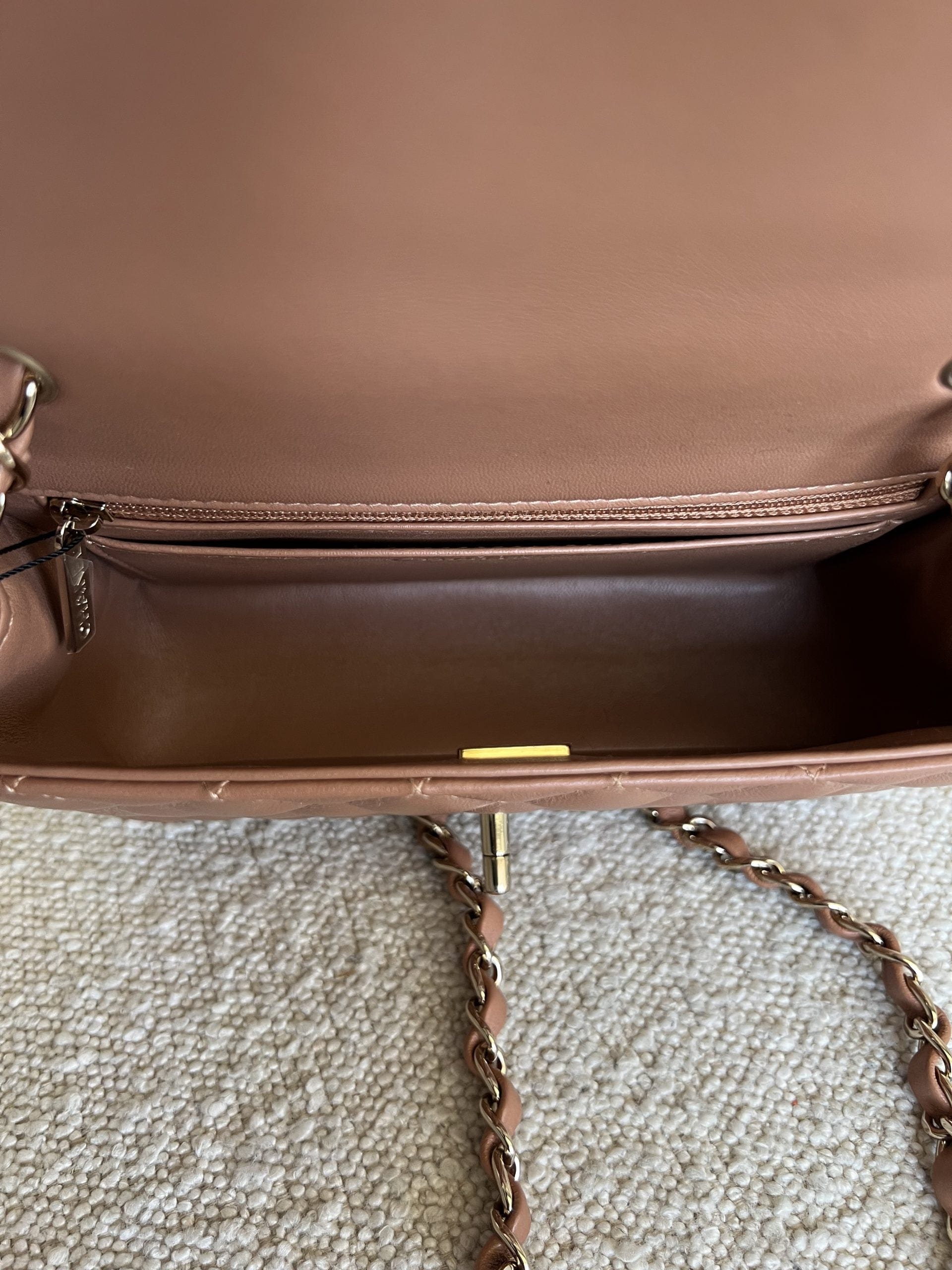 22S Caramel Mini Rectangular Lambskin Quilted LGHW – REDELUXE