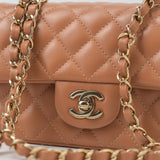 CHANEL Handbag 22S Caramel Mini Rectangular Lambskin Quilted LGHW - Redeluxe