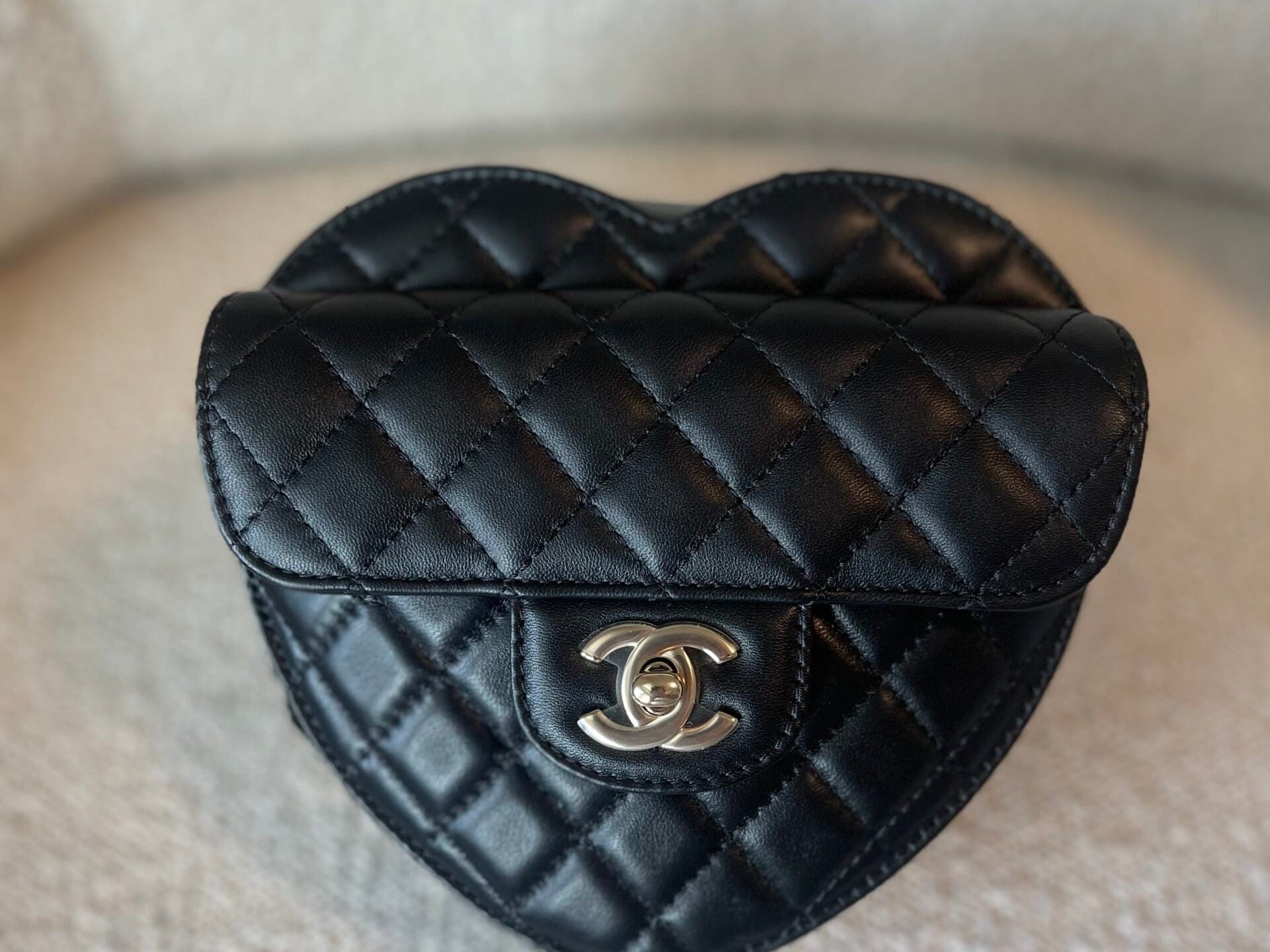 CHANEL Handbag 22S CC In Love Black Lambskin Quilted Large Heart Bag LGHW - Redeluxe