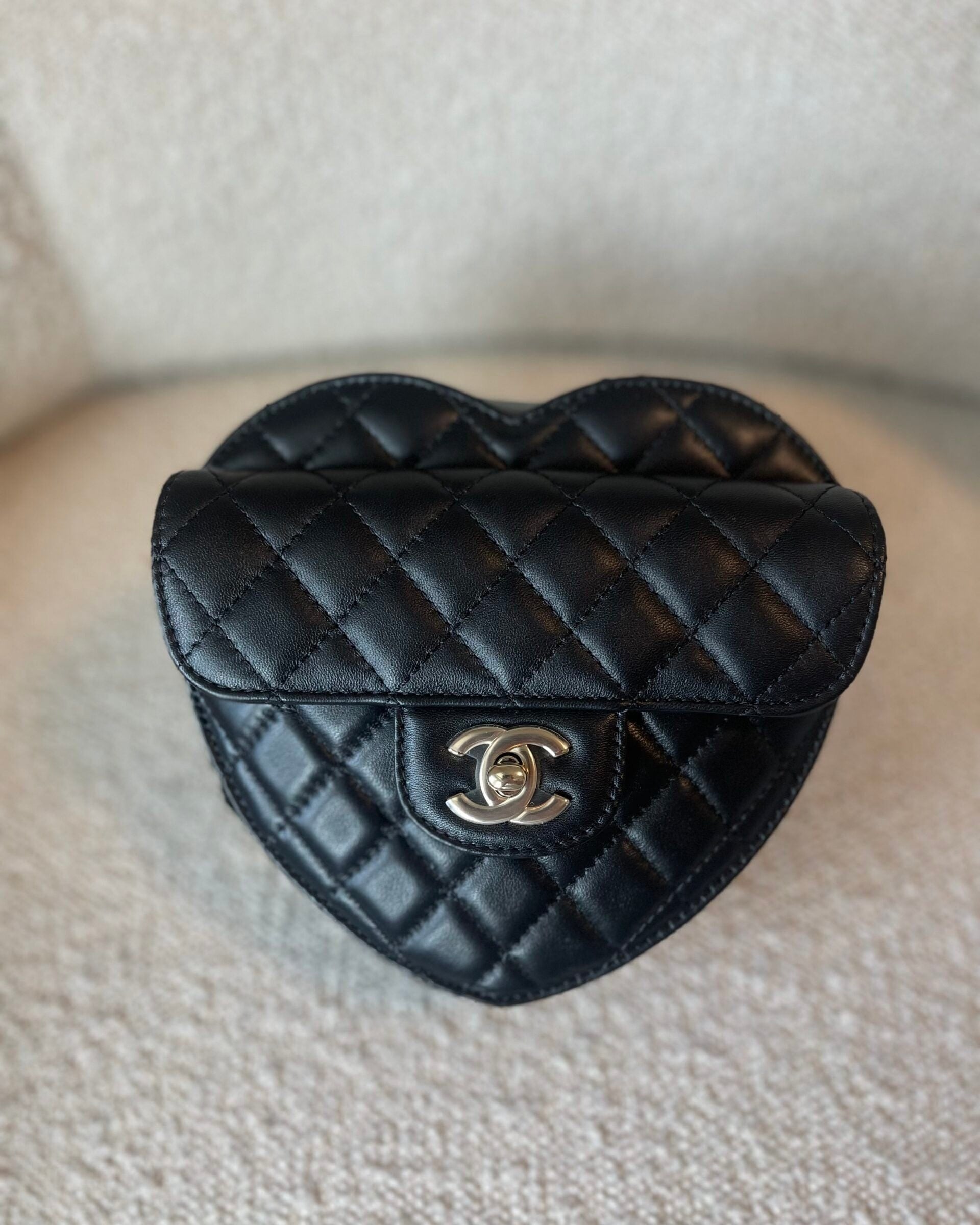 CHANEL Handbag 22S CC In Love Black Lambskin Quilted Large Heart Bag LGHW - Redeluxe