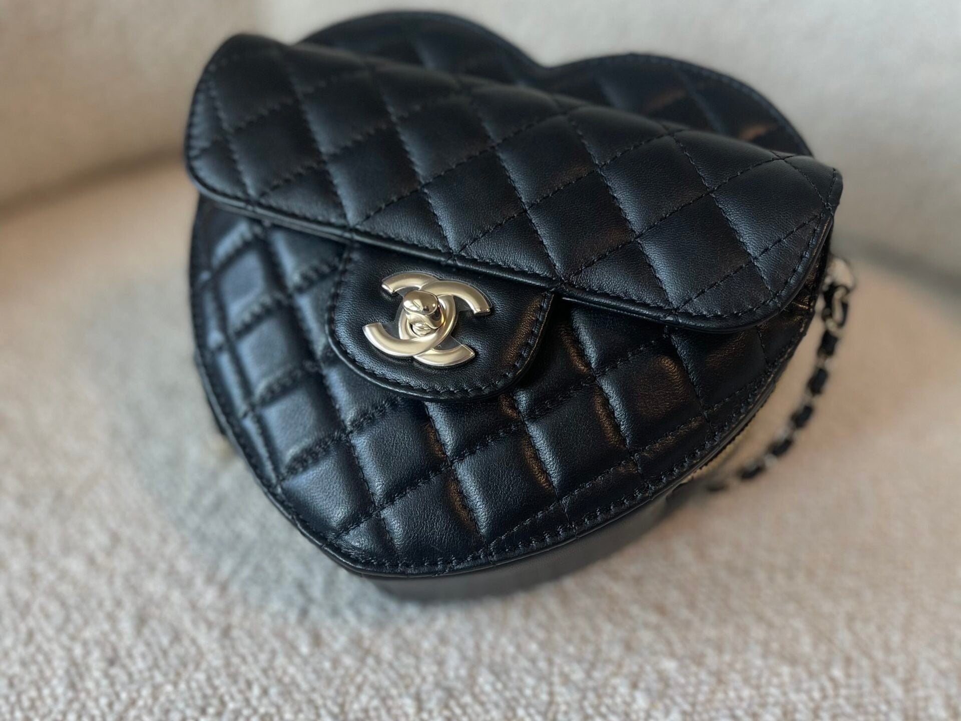 CHANEL Handbag 22S CC In Love Black Lambskin Quilted Large Heart Bag LGHW - Redeluxe