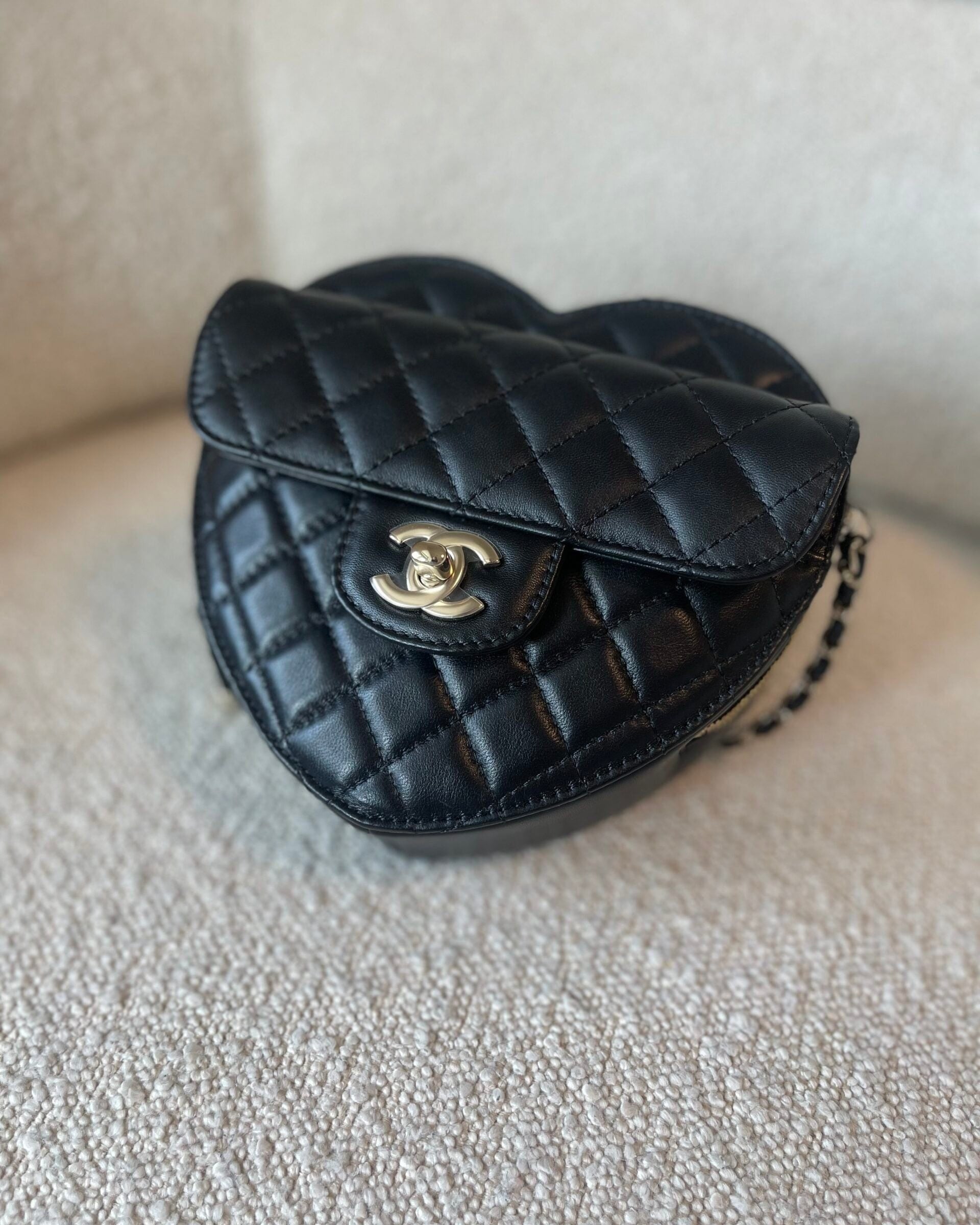 CHANEL Handbag 22S CC In Love Black Lambskin Quilted Large Heart Bag LGHW - Redeluxe