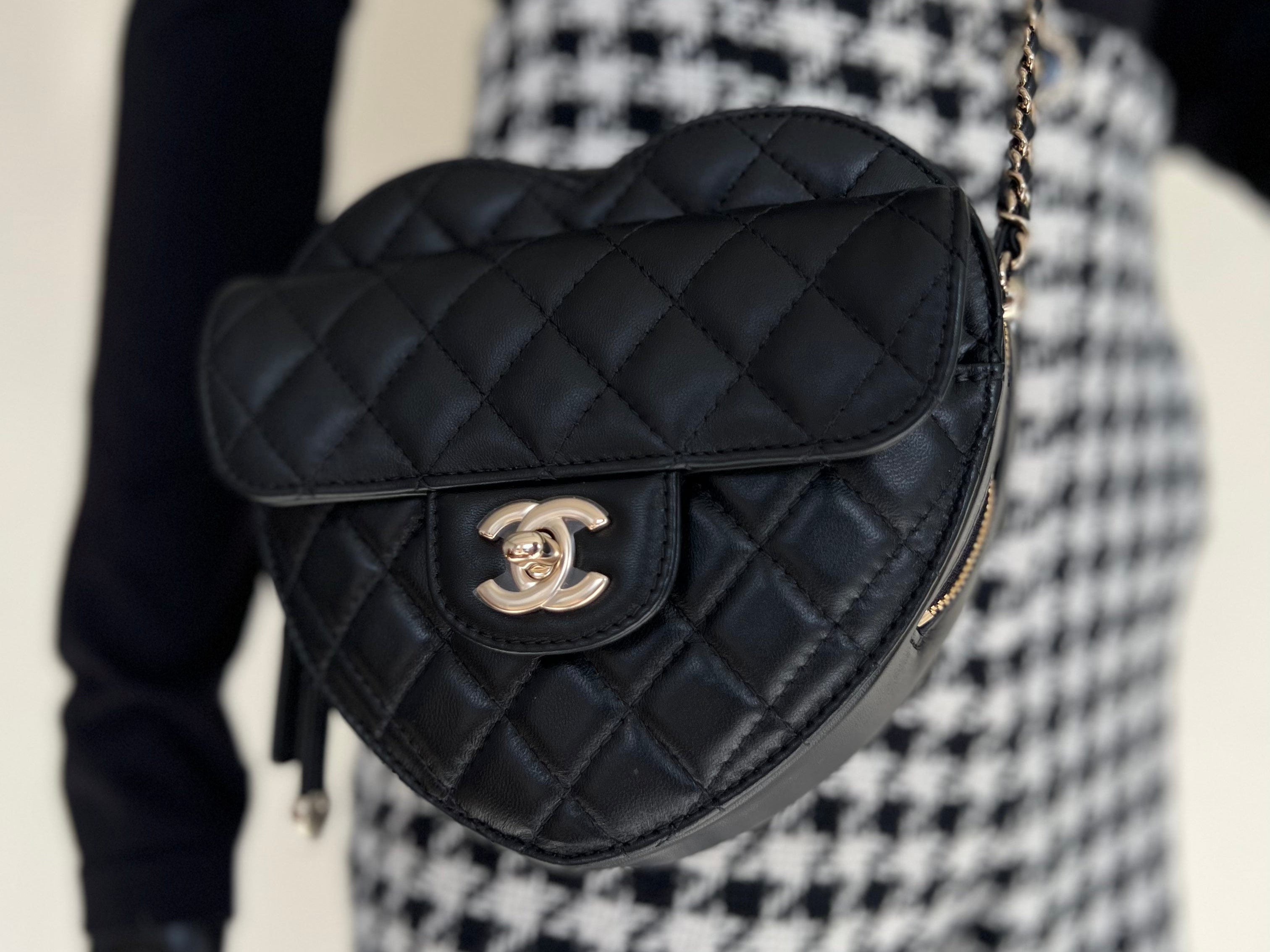 CHANEL Handbag 22S CC In Love Black Lambskin Quilted Large Heart Bag LGHW - Redeluxe