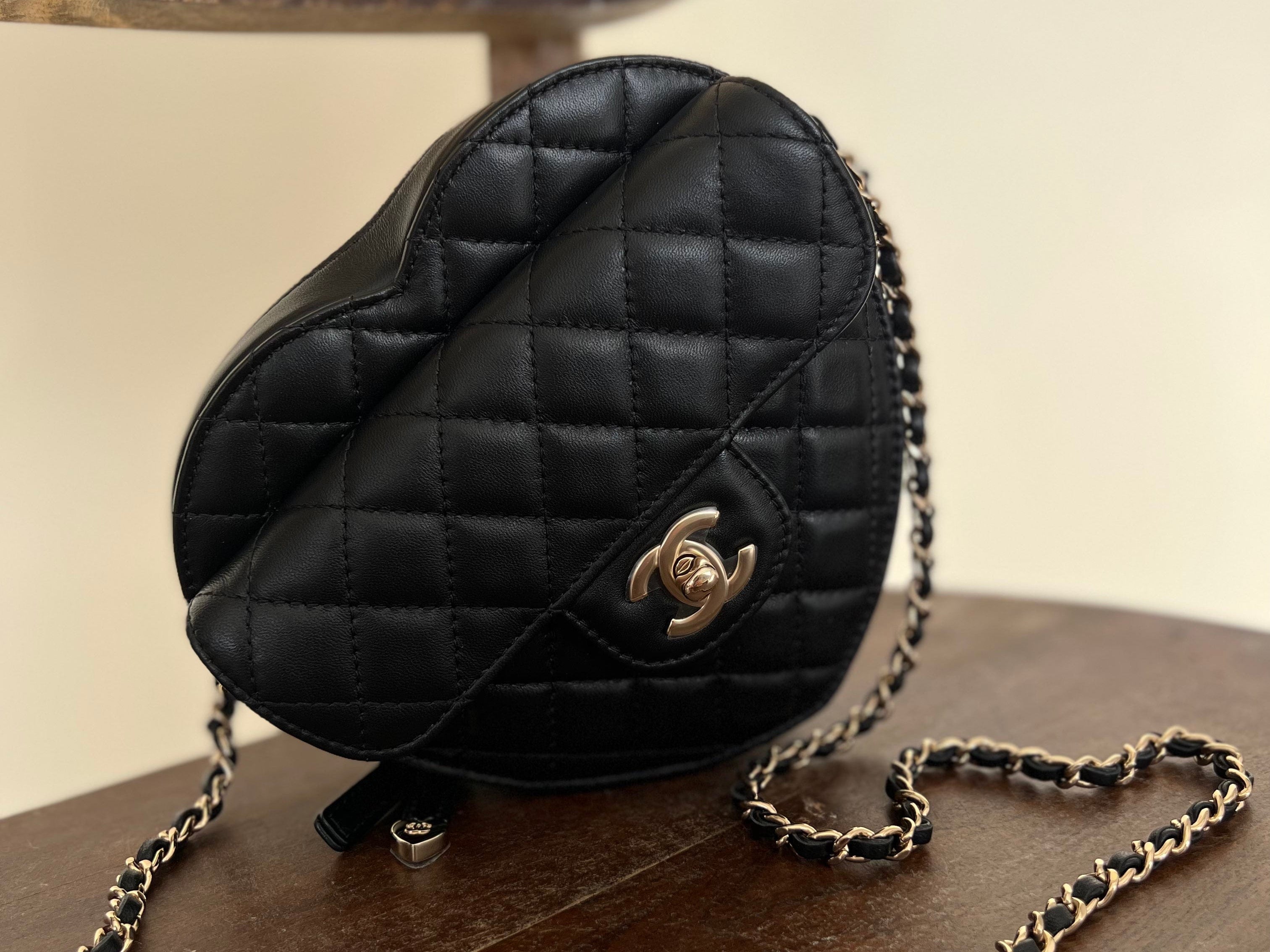 CHANEL Handbag 22S CC In Love Black Lambskin Quilted Large Heart Bag LGHW - Redeluxe