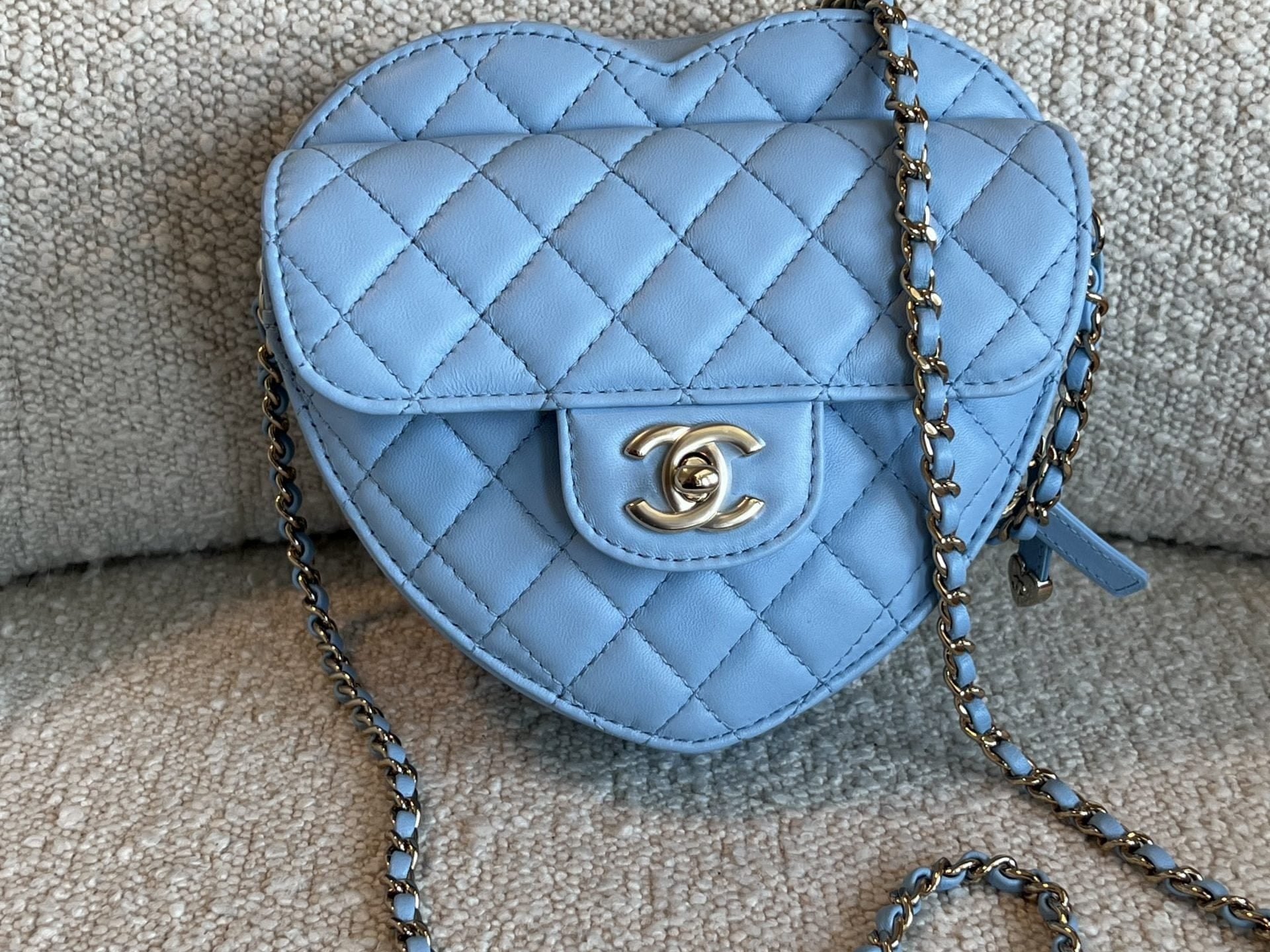 CHANEL Handbag 22S CC In Love Blue Lambskin Quilted Large Heart Bag LGHW - Redeluxe
