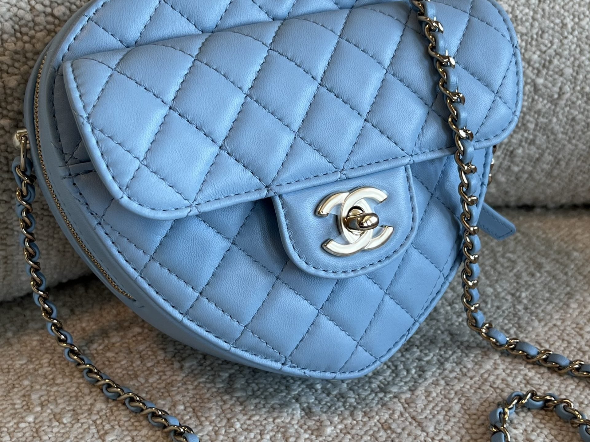 CHANEL Handbag 22S CC In Love Blue Lambskin Quilted Large Heart Bag LGHW - Redeluxe